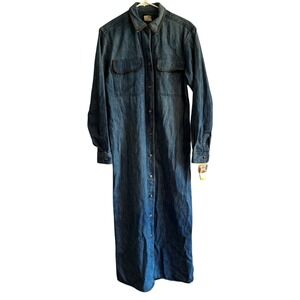 Vtg Saddle Club Denim Maxi Shirt Dress Sz 6 Blue Whipstitch Western Country Boho